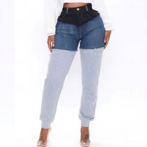 Fashion Nova Denim Colorblock Joggers